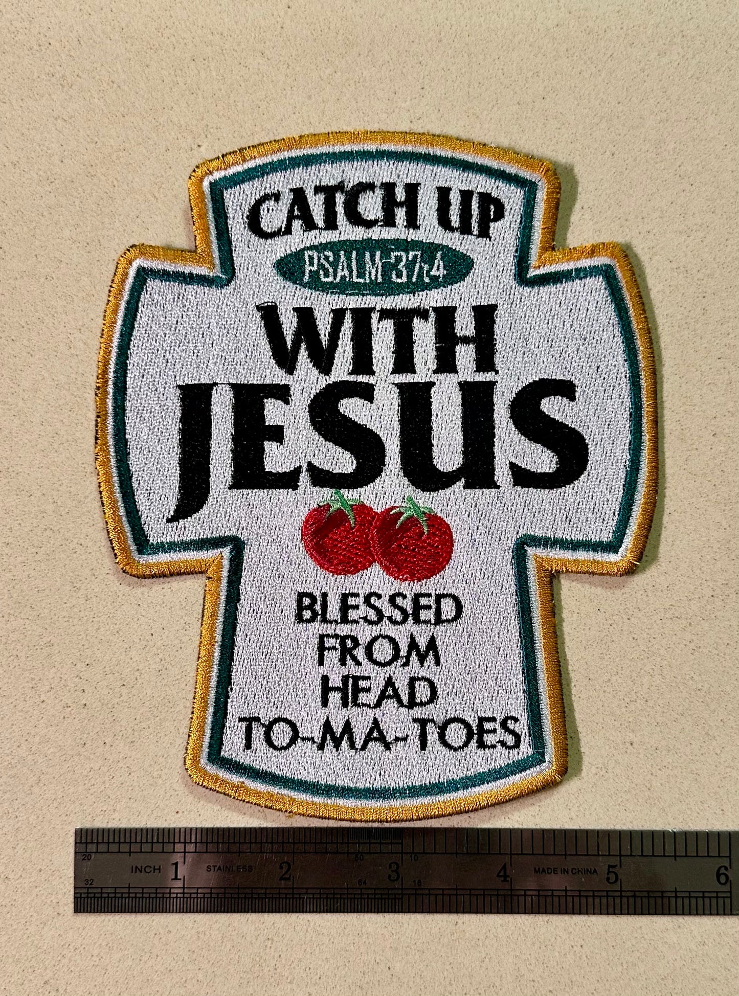 Catch up with Jesus cross patch