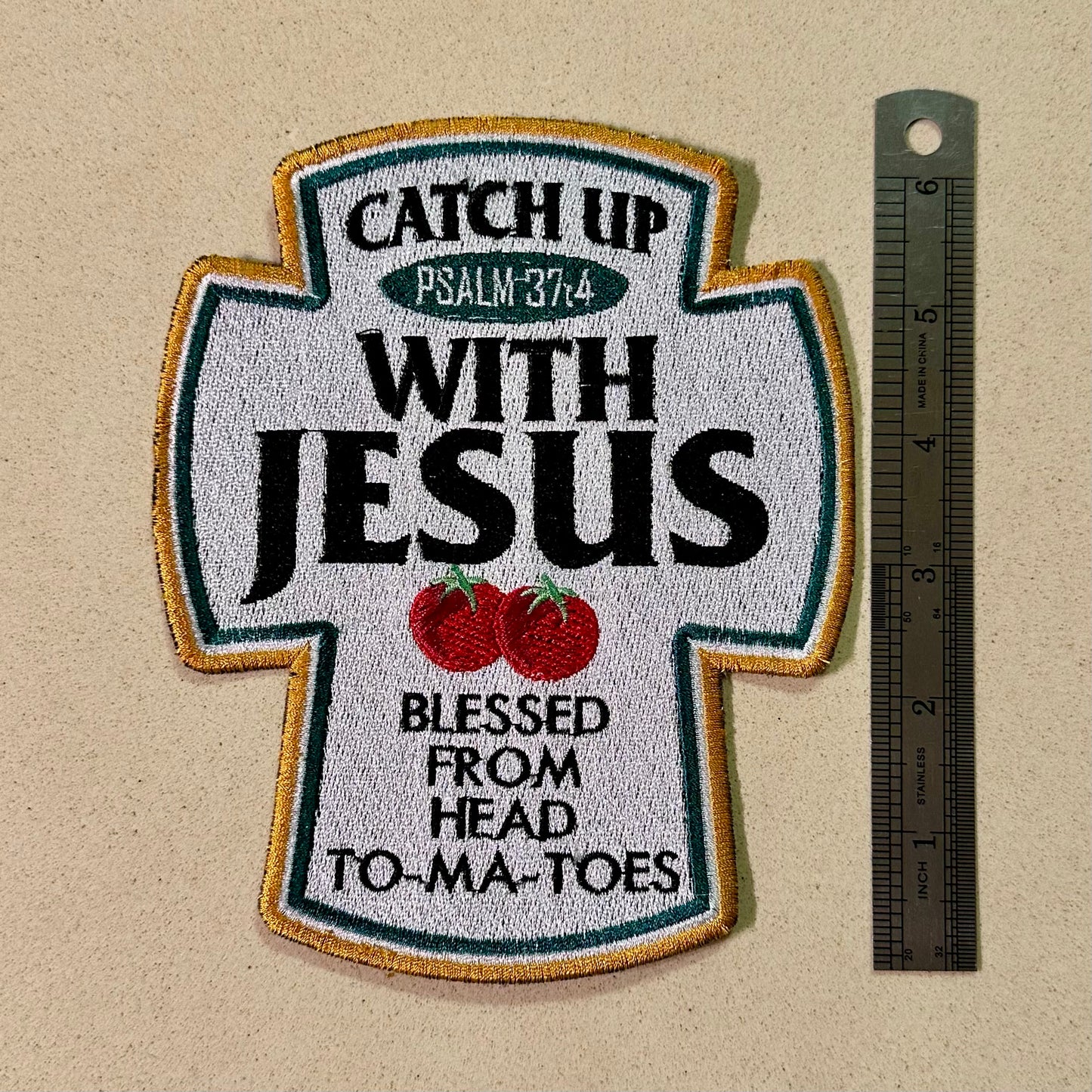Catch up with Jesus cross patch